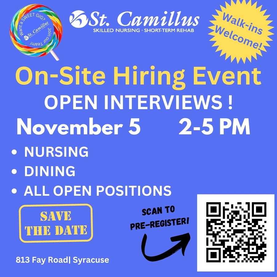 Image: St. Camillus On-Site Hiring Event, November 5, 2024, 2:00pm-5:00pm